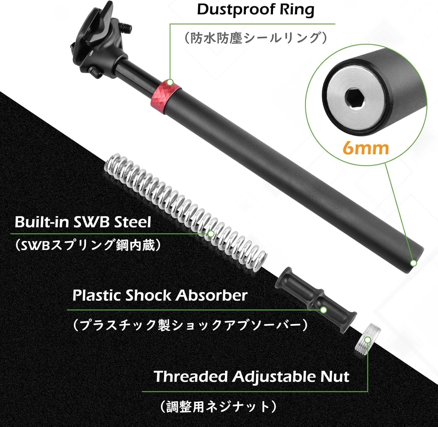 Bike Seat Post 25.4mm 27.2mm 28.6mm 30.4mm 30.8mm 31.6mm Aluminum 350mm Lengt…