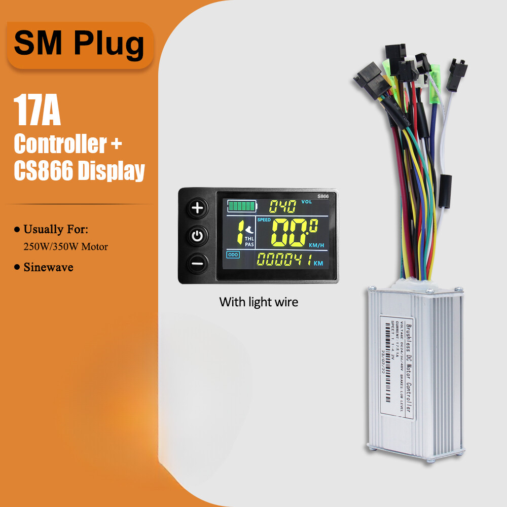 E-bike Three-Mode Sine Wave Controller 36V 48V 17A with S866/CS866 LCD Display