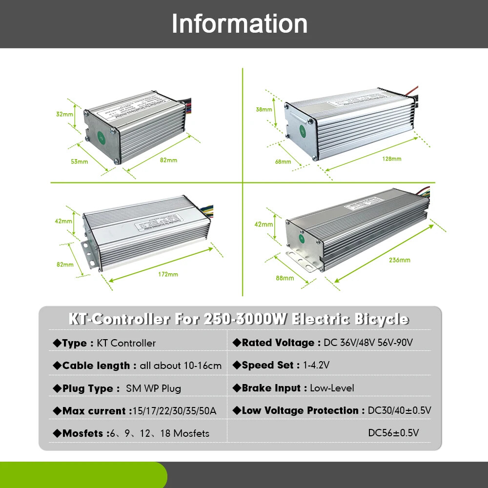 15A-50A E-bike Square Sine Wave Controller Use for 250W-3000W E-bile Motor