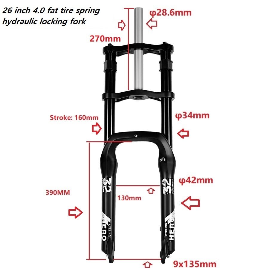 Mountain 20 26*4.0″ Fat Tire Spring Fork Double Shoulder 135Mm MTB Bike Electric