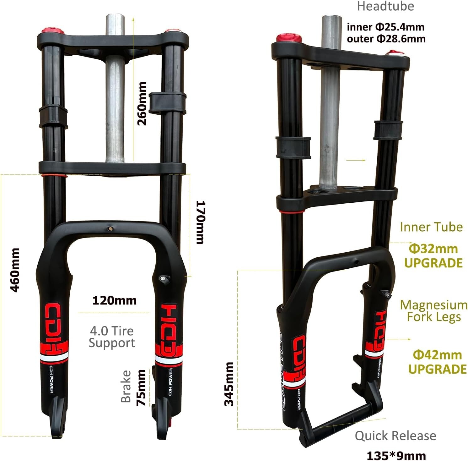 CDH 20*4.0″ Fat Bike Snow Fork Fat Bicycle Fork Bike Air Suspension Fork -E-Bike