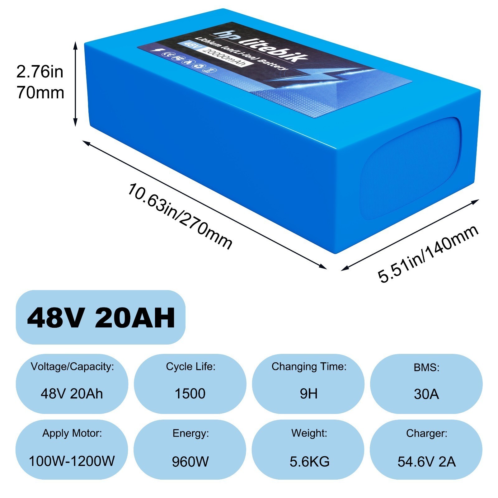 36V/48V/52V/60V/72V Ebike Lithium Battery for Electric Bicycle 200W-3600W Motors