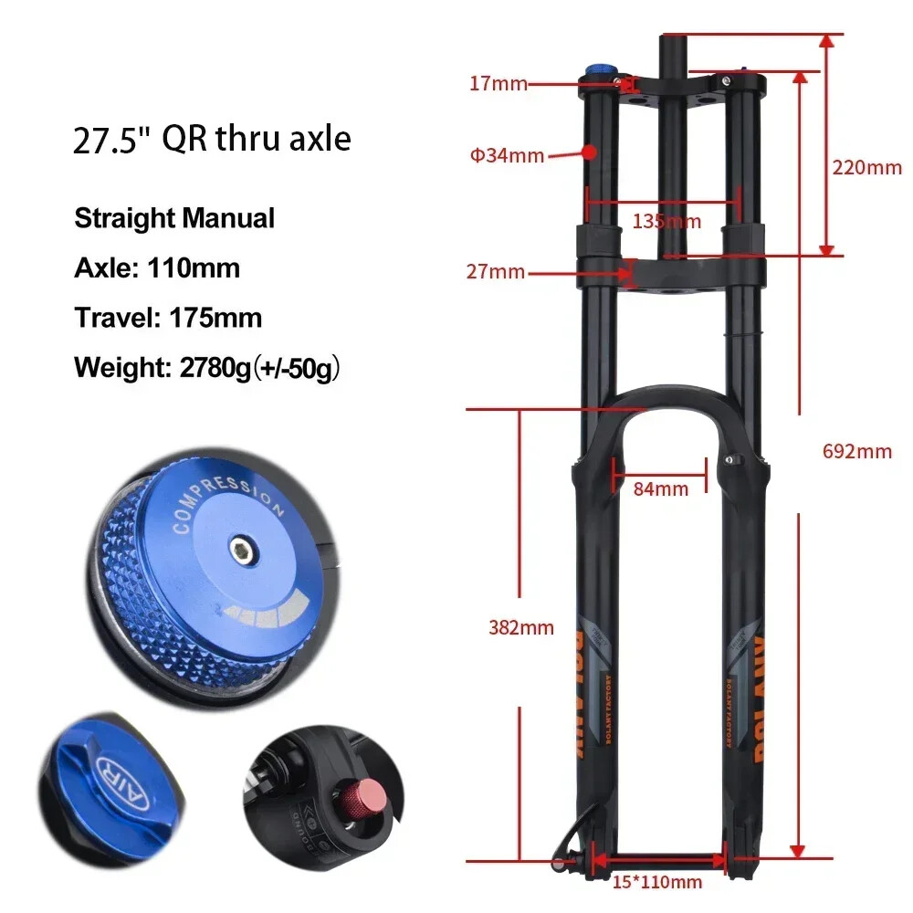 Downhill MTB Double Shoulder Inverted Air Suspension Fork 27.5/29er Travel 175mm