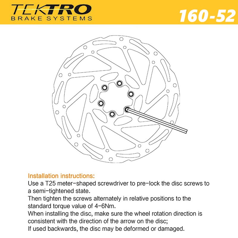 TEKTRO Bike Disc Brake Rotor TR160-52 With 6 Bolts 1.8mm Thickness (160-24)
