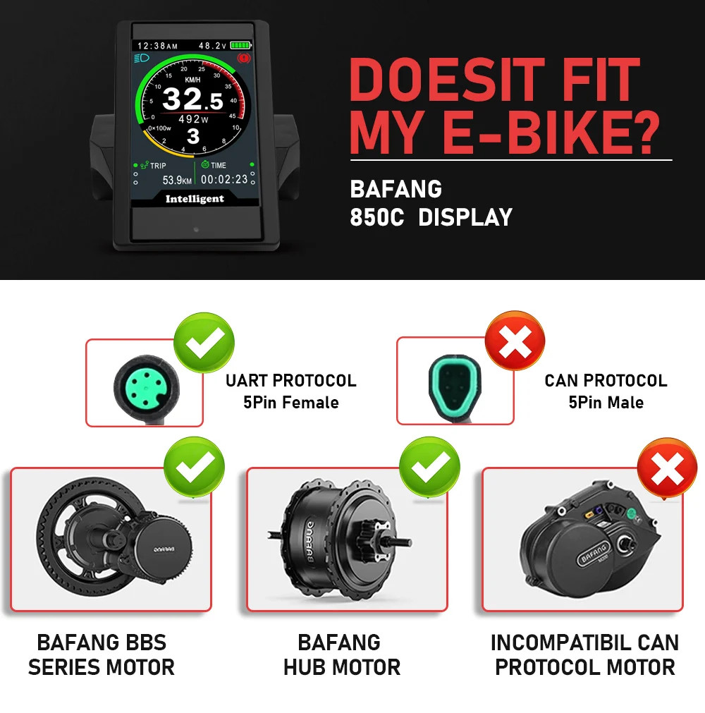 Electric Bicycle 850C LCD Display Applicable To Mid Motor 36V 48V 52V 60V