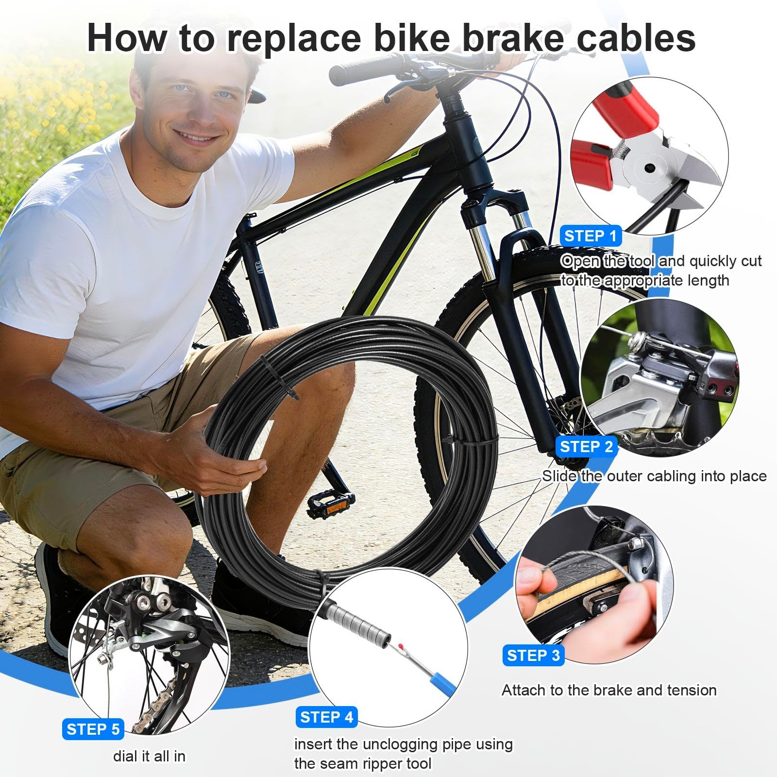 5mm x 50ft Bicycle Brake Cable Housing – Lined Replacement for MTB/Road Bikes, B