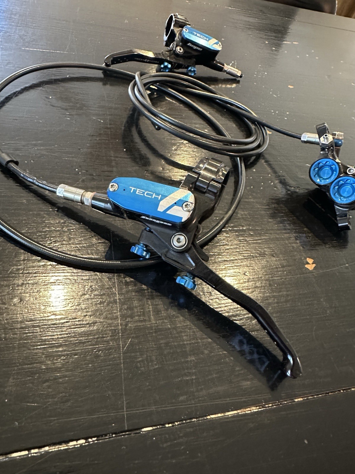 Hope Tech 4 Hydraulic Disc Brake Set Front & Rear w/ Calipers Black/Blue (2pc)