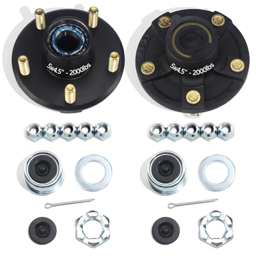 2 Sets Trailer Hub Kits 5 on 4.5» for 2000 lbs 1-1/16» Straight Spindle, Pre