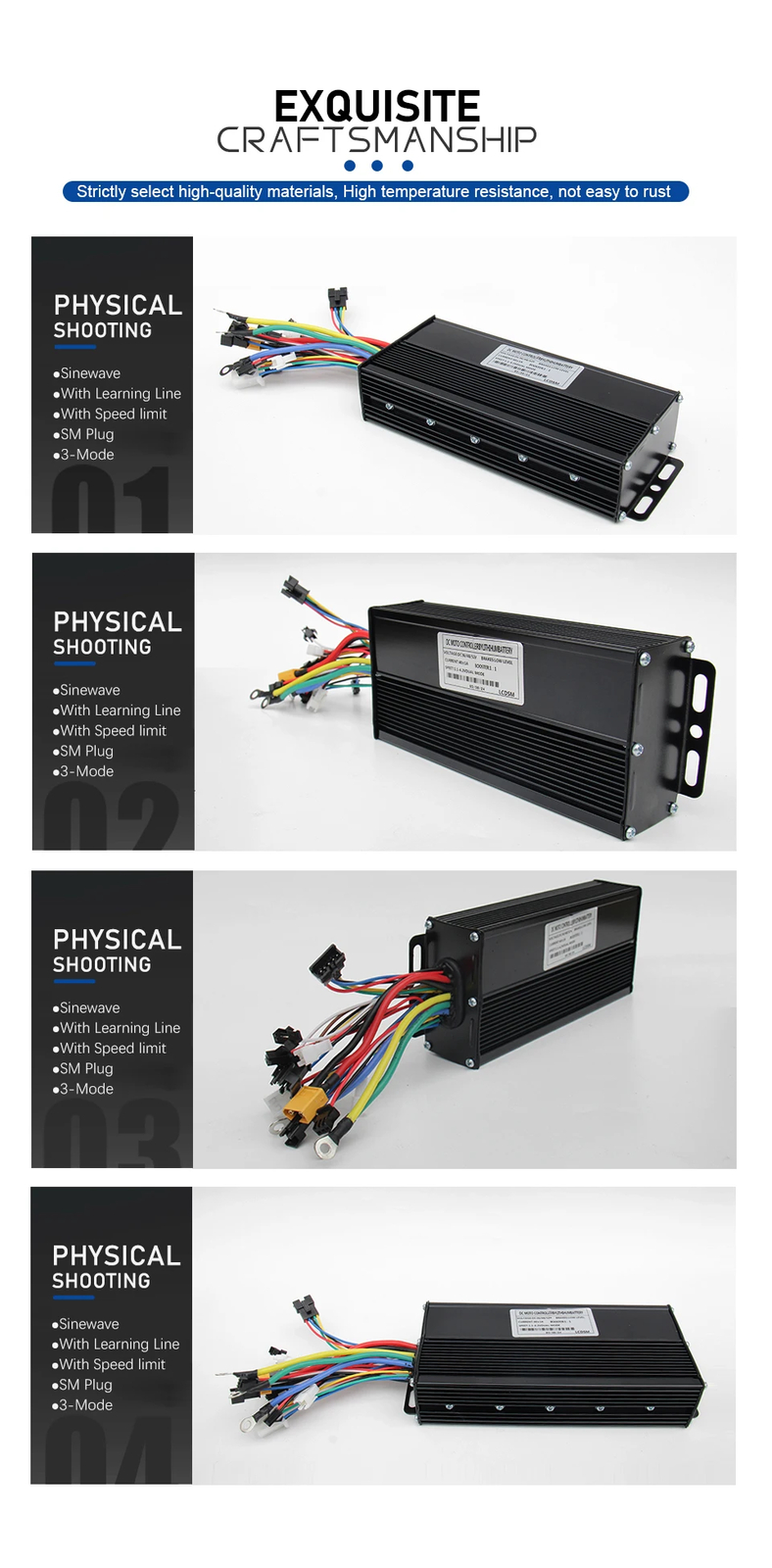 Ebike Three-Mode Sine Wave Controller 36V 48V 52V 40A with LCD Color Display
