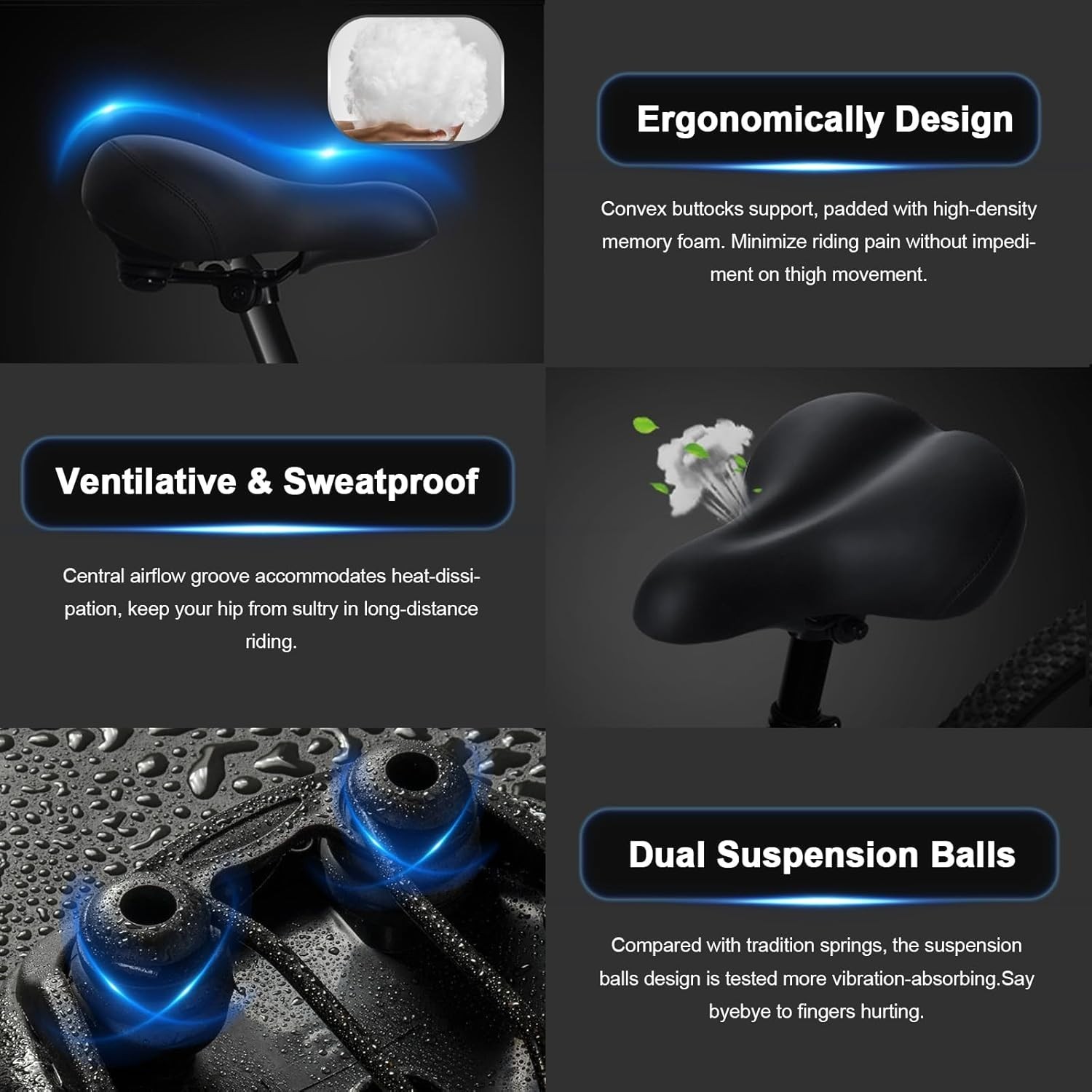 Oversized Bike Seat Extra Wide Foam Pad Waterproof Leather