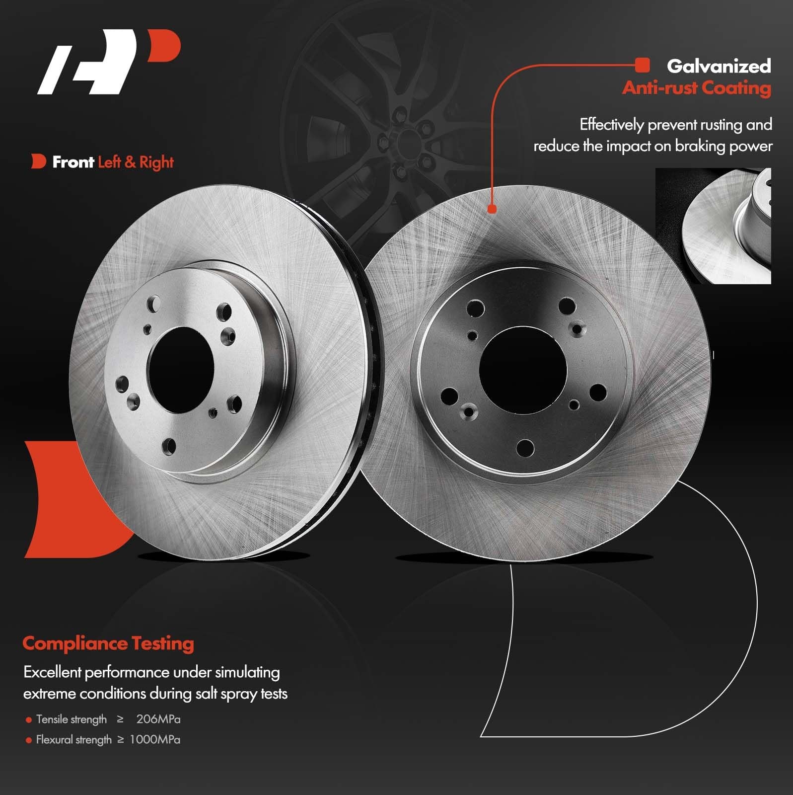 A-Premium 11.10 Inch 282Mm Front Vented Disc Brake Rotors Compatible Honda And