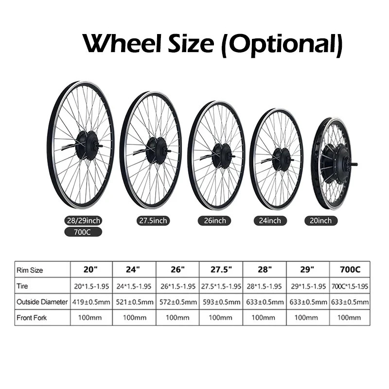 48V 250-500W 20″24″26″700C Wheel Electric Bike Brushless Front/Rear Hub Motor