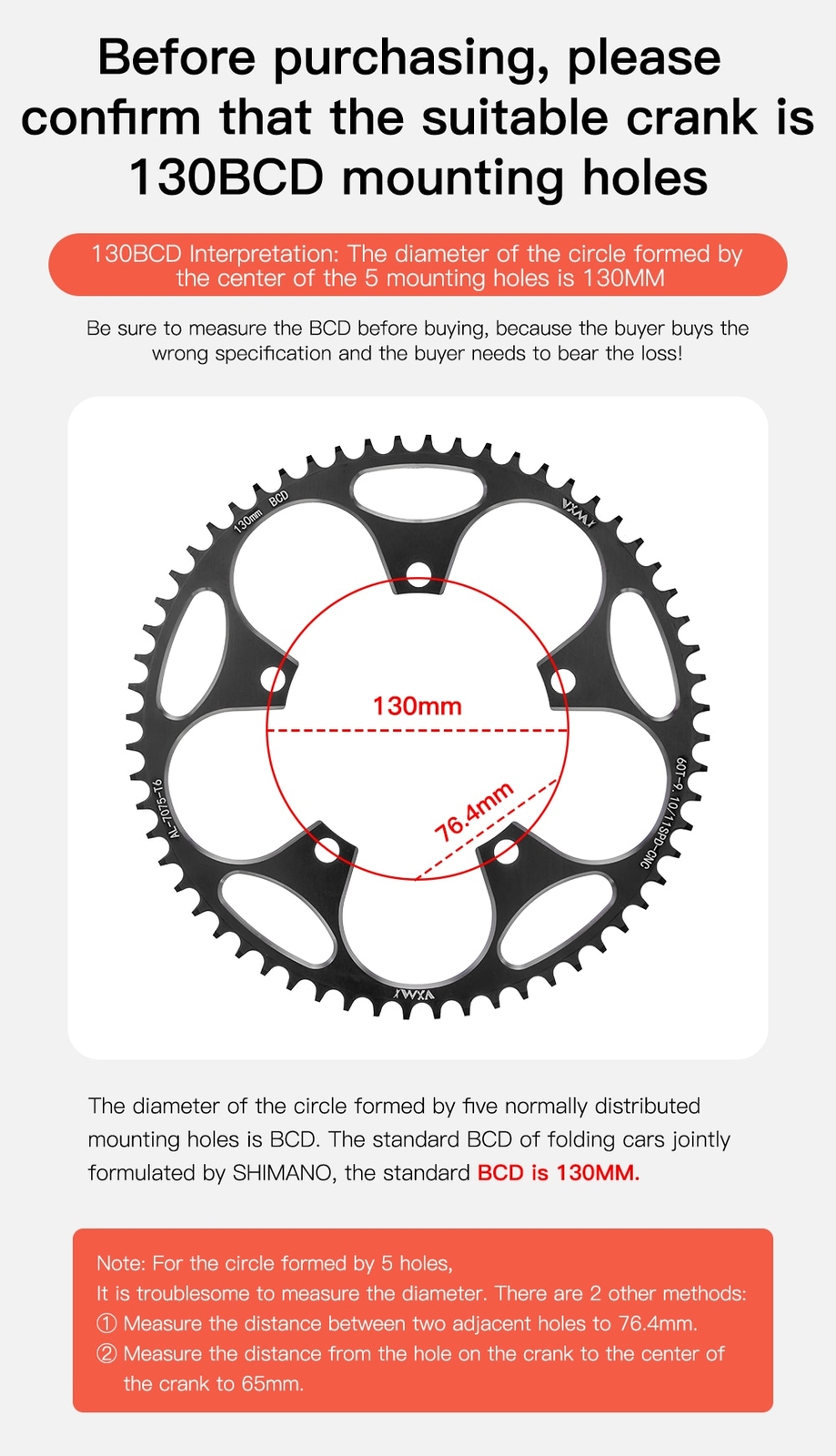 Bike Chainring 130BCD 38T40T42T44T46T48T50T52T54T56T58T Narrow Wide Chainwheel