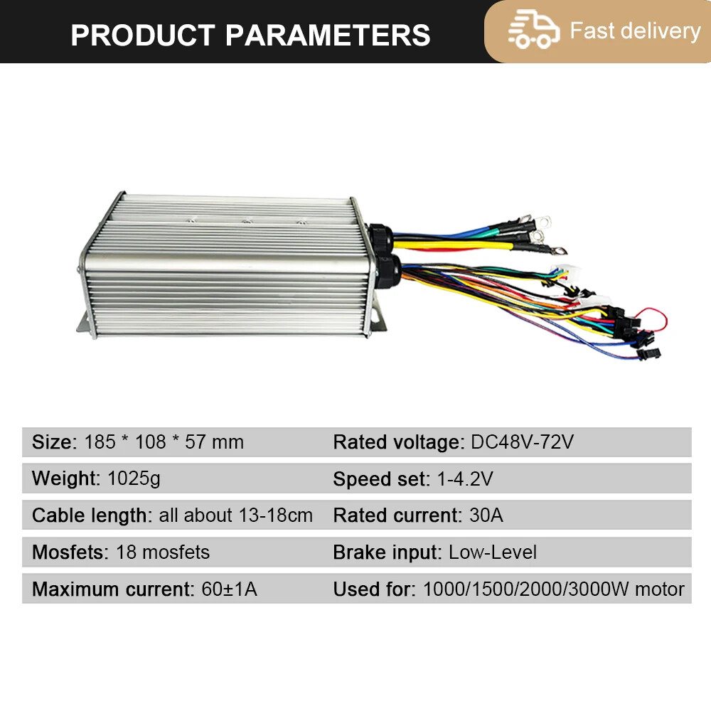60A Sine Wave Controller 48V 52V 60V 72V with Lock Light Ebike Conversion Kit
