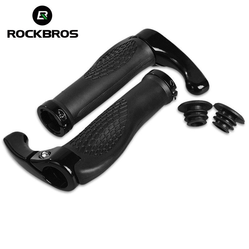ROCKBROS Bike Handlebar Grips Rubber&Aluminum Cycling Lock-On Grips Ends Black