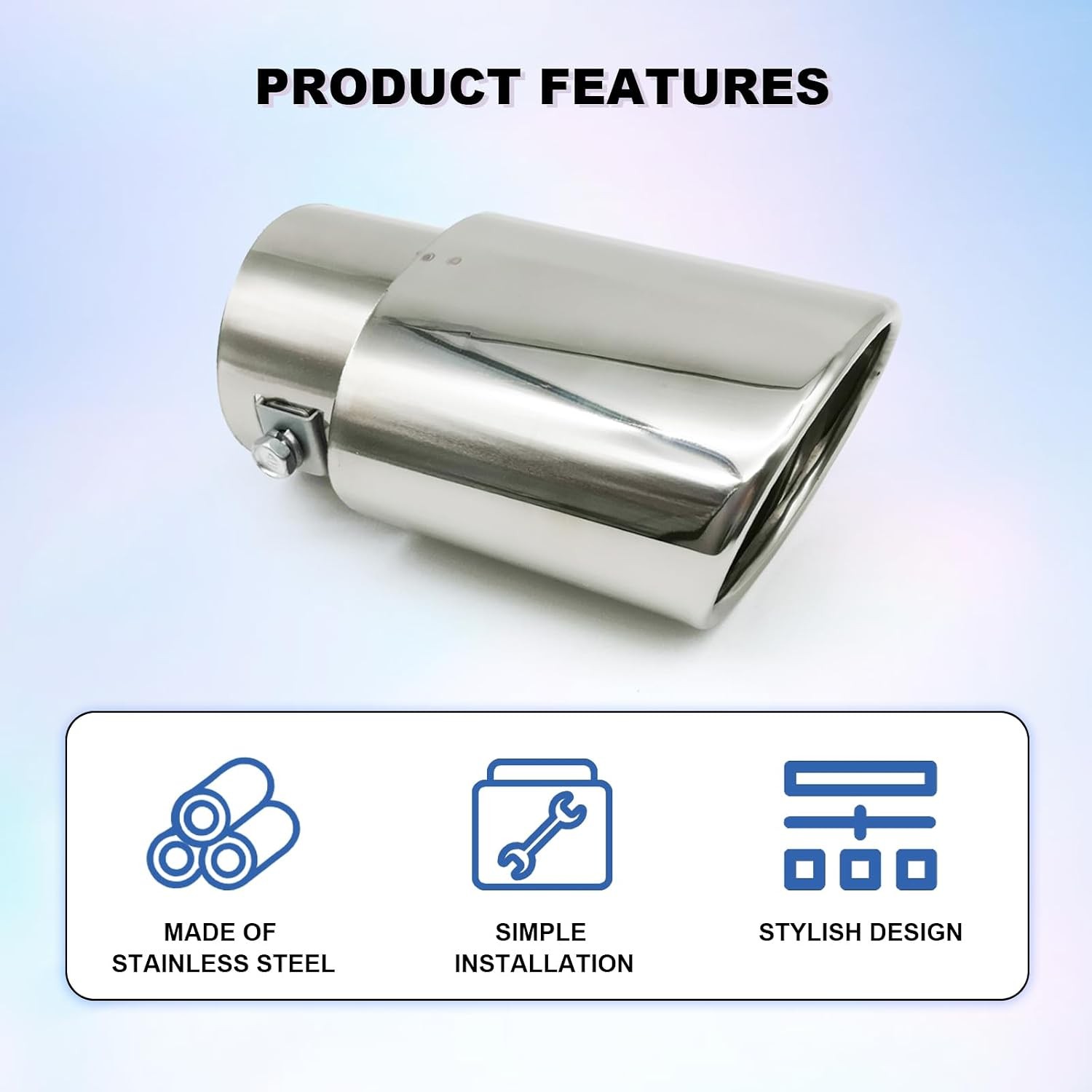 Stainless Steel Car Exhaust Tip 2.5″-3.3″ Adjustable Chrome Silver Straight