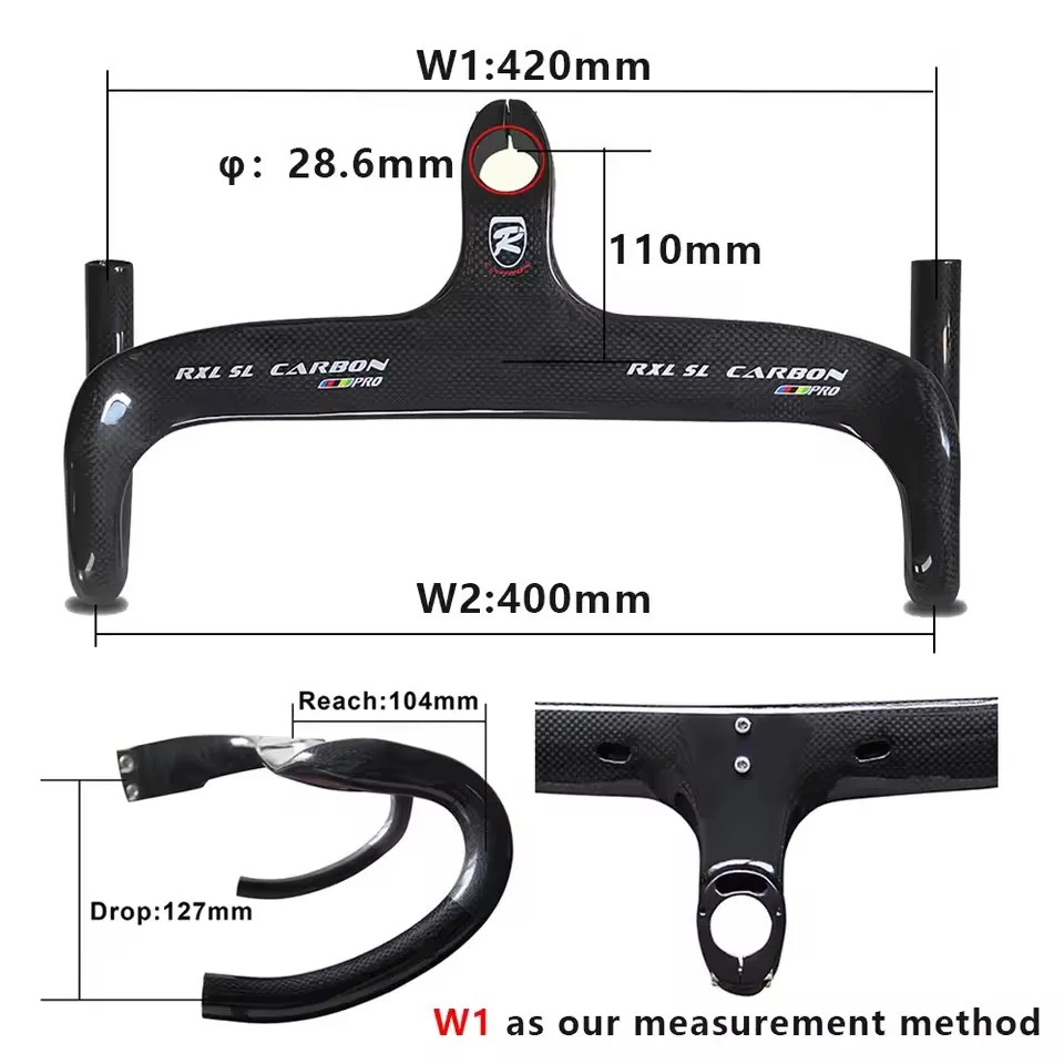 Carbon Road Bike Integrated Drop Bars 28.6mm Internal Routing 400/420/440mm