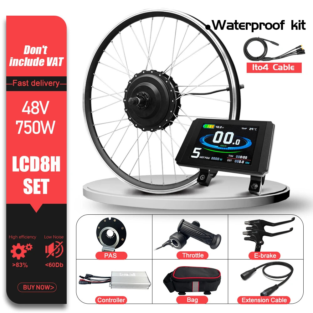 48V 750W Electric Bike Conversion Kit Waterproof Plug Rear Brushless Hub Motor