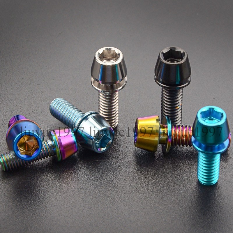 Titanium Bolt M5x16 18 20 25mm Taper Hex Head with Washer Ti Screw for Bike Stem