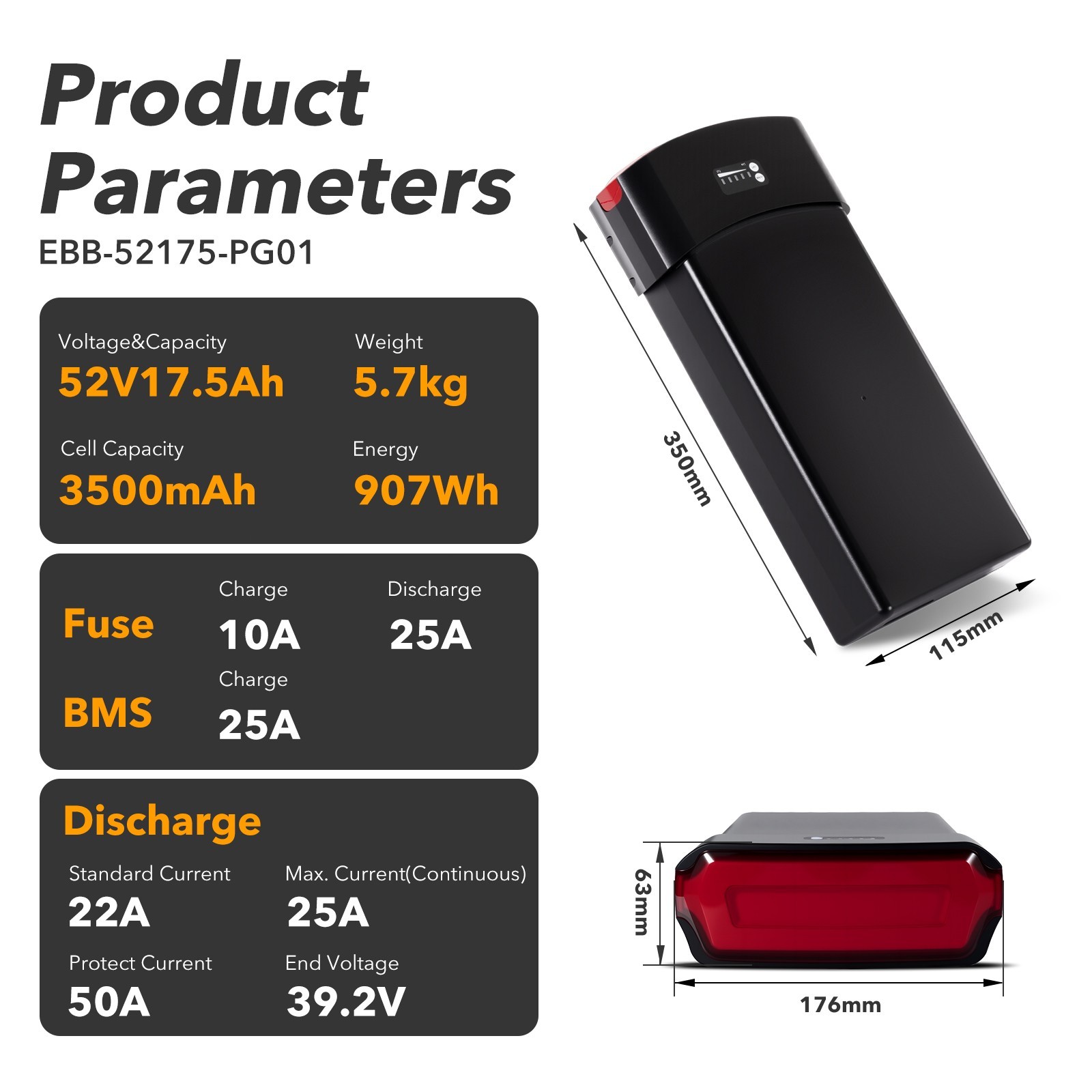 Electric Bike Battery 52V17.5Ah Pedego Boomerang City Commuter Interceptor Latch