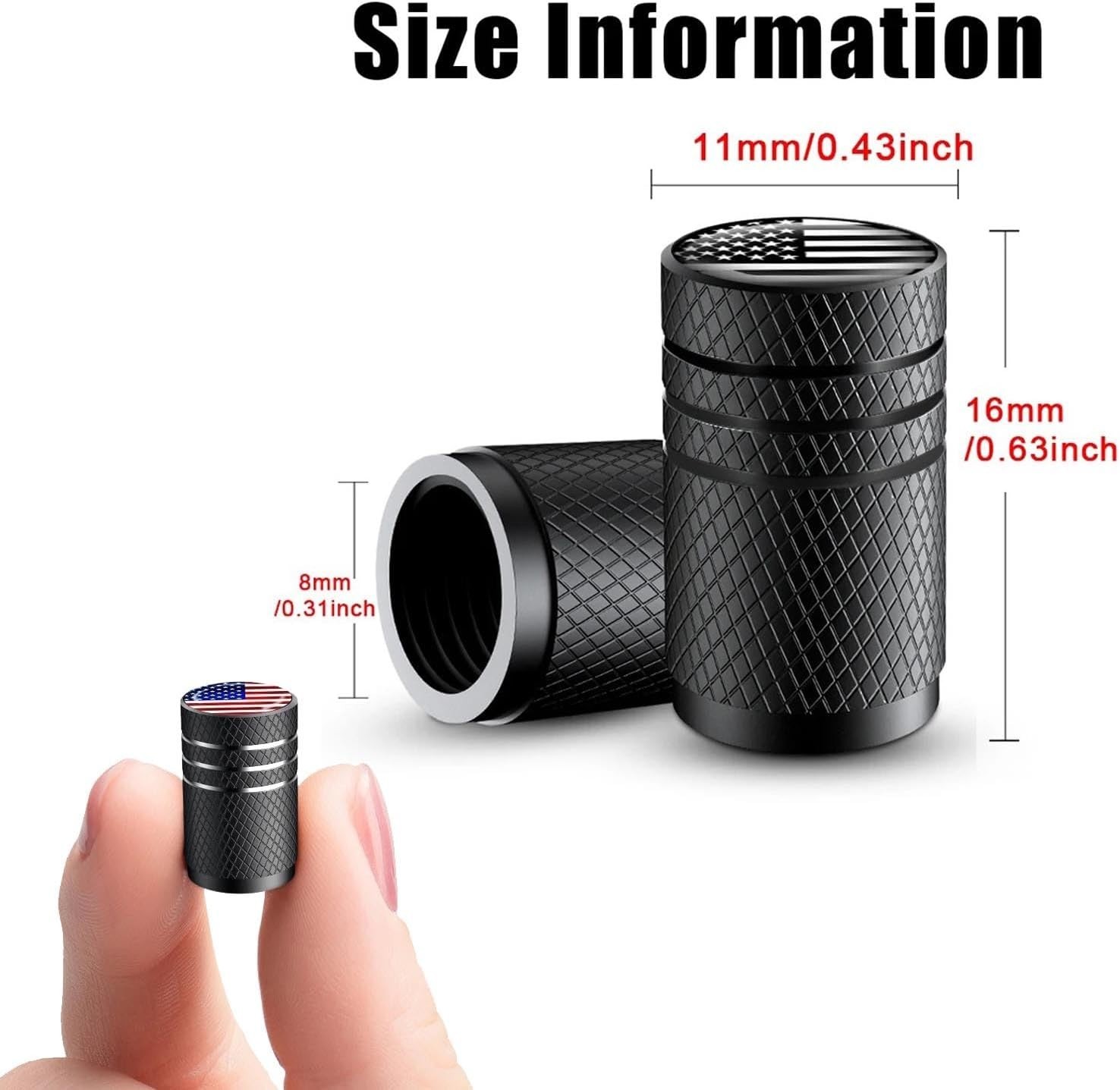 American Flag Tire Valve Stem Caps, Aluminum USA Caps Black, Universal Dust Proo