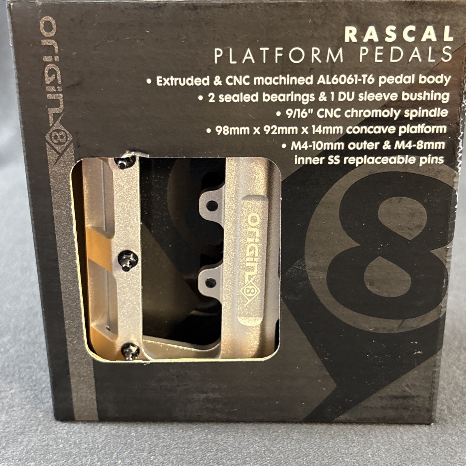 Origin8 Rascal Platform Pedals – CNC Aluminum, Concave Design, Removable Pins S