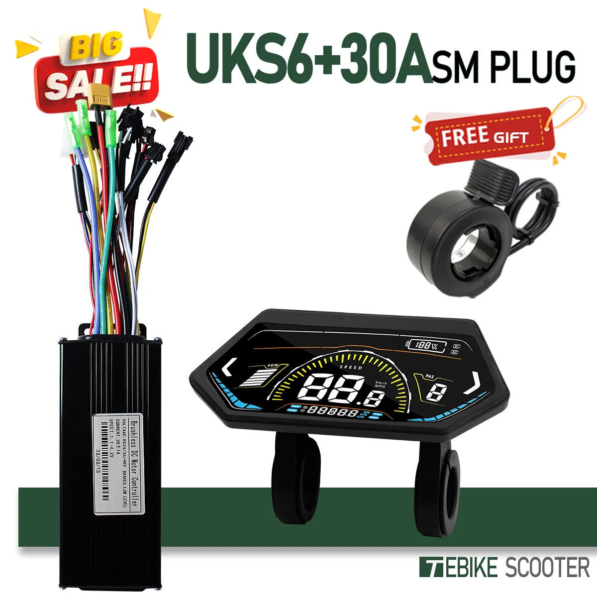 E-bike Sinewave Controller with Display 17A 26A 30A 40A for 250W-2000W Motor