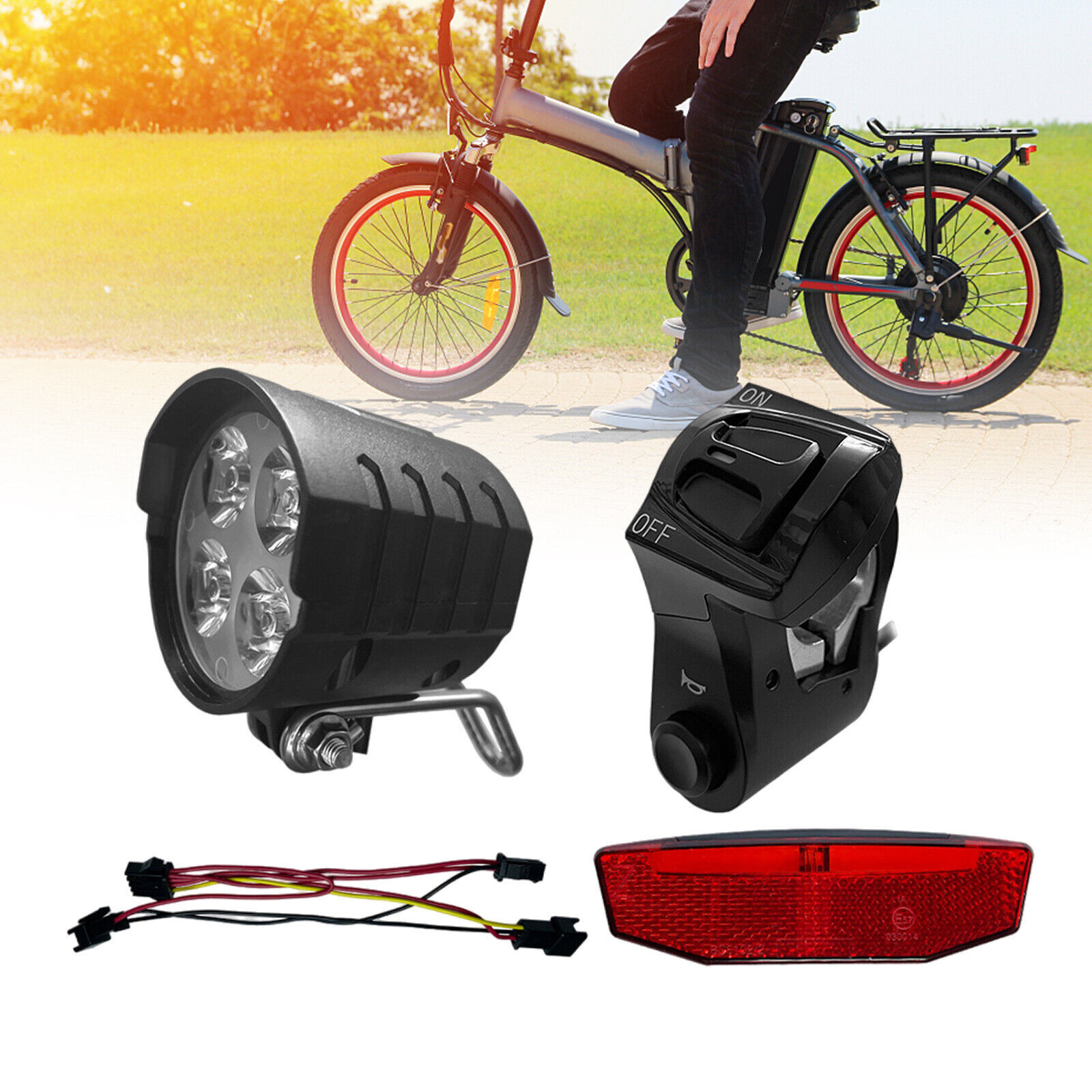 36V/48V/52V/60V 3 in 1 E-Bike Light set Headlight & Tail Light with Horn Switch