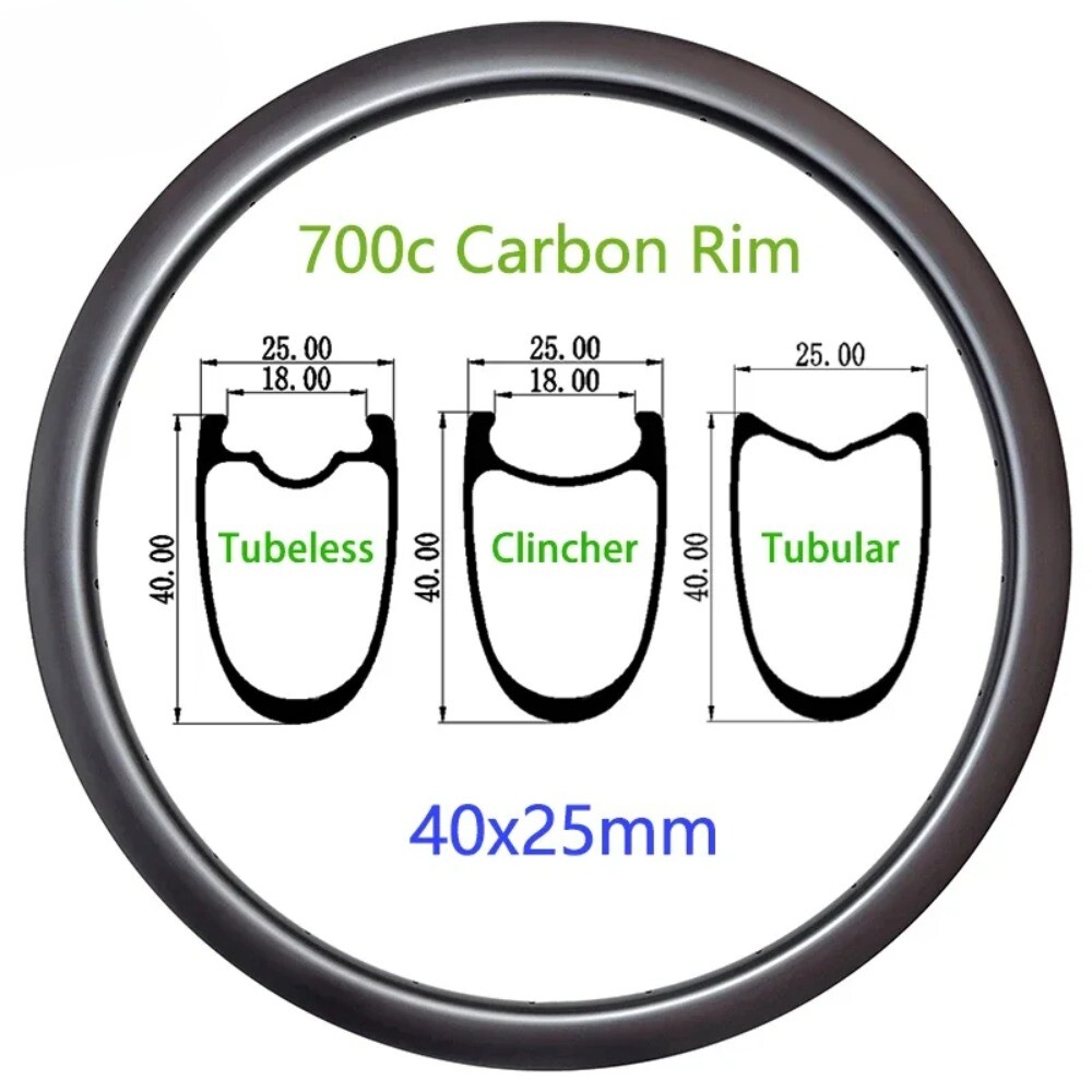 1 Pcs Road Bike Carbon Rim Tubeless Clincher Tubular Disc V-Brake 25mm Width