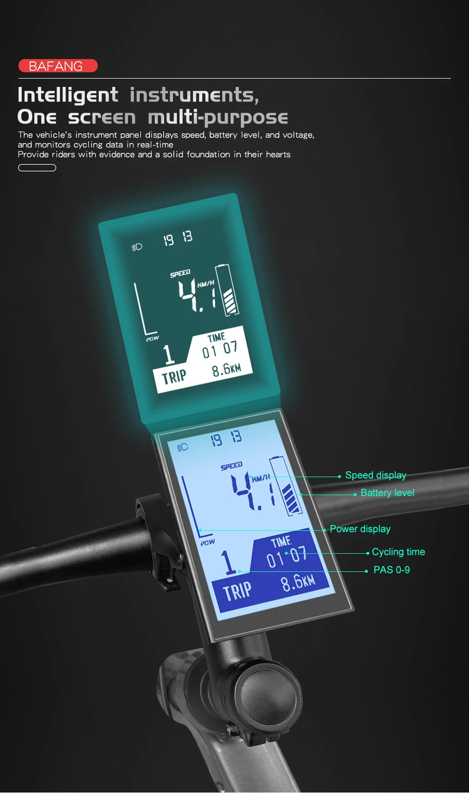 24V/36V/48V Electric Bicycle Display with 5 Pin Female Plug for Mid Drive Motor