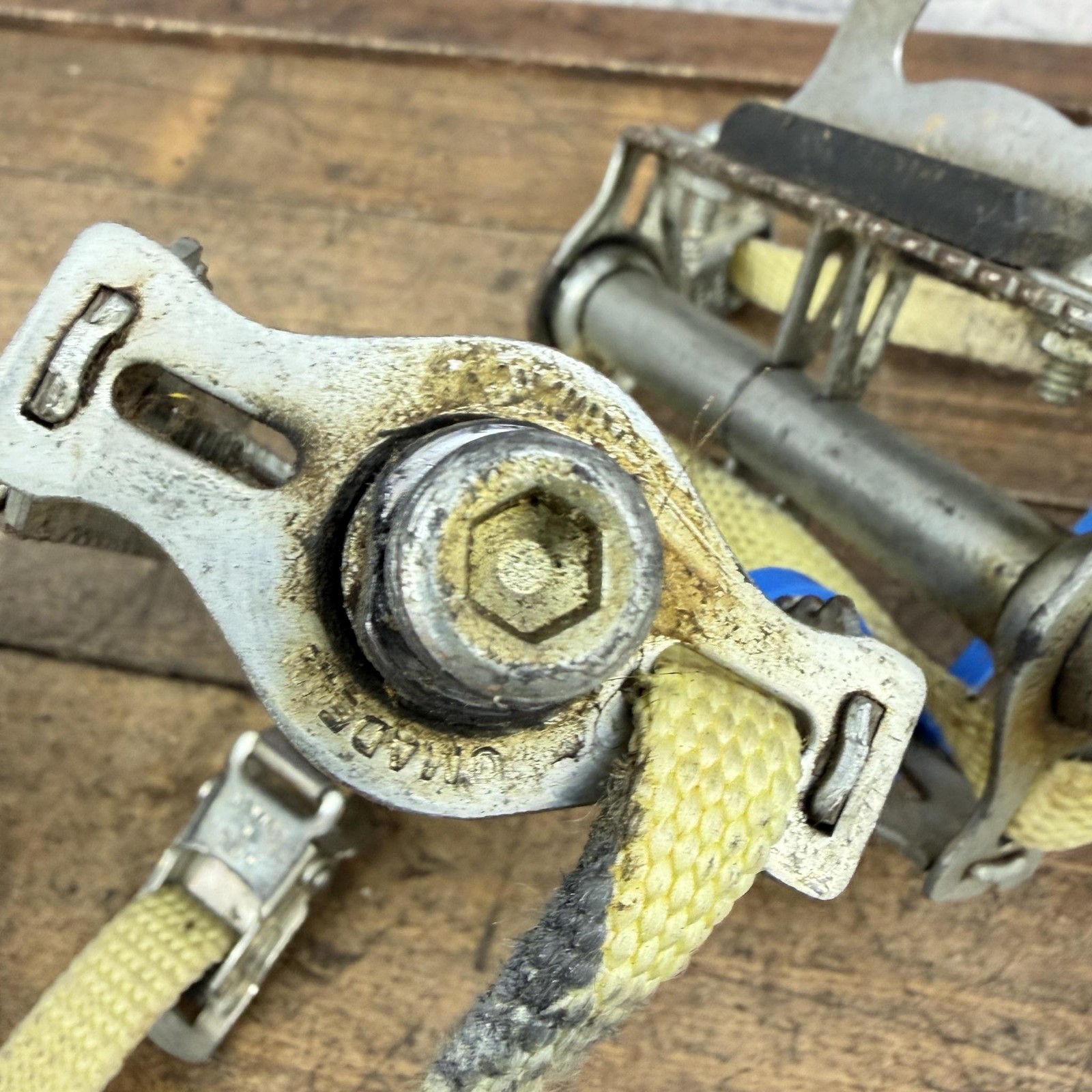 Vintage Union Rat Trap Bike Pedals 9/16 Toe Clips Straps Silver Pair Germany