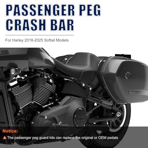 Softail Passenger Peg Crash Bars with CNC Slider End Gloss Black w/Black CNC