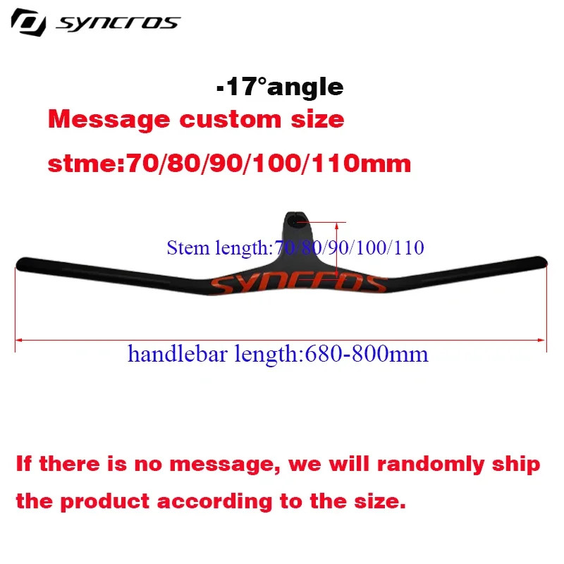 SYNCROS Mtb Handlebars 28.6Mm -17 Degree Carbon Integrated Cockpit Handlebar for