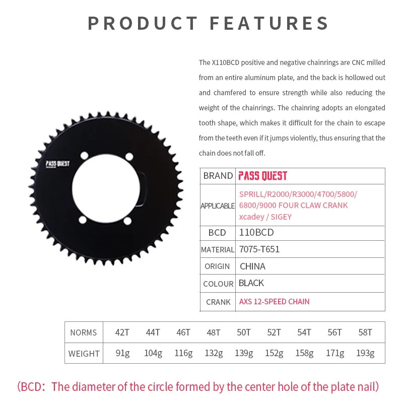 1X110 BCD Road Bike Single Chainring 4-bolt for AERO Axs Chain for SHIMANO 4700