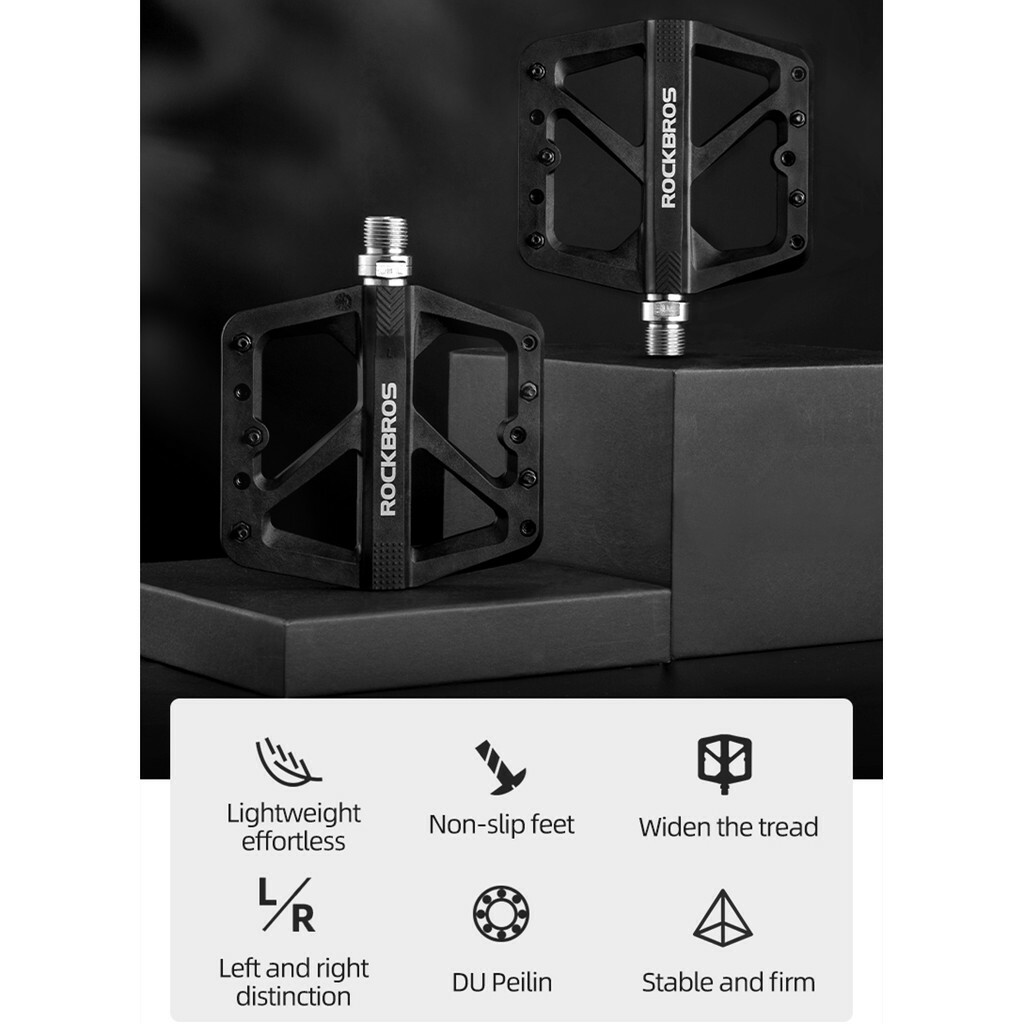 ROCKBROS Bike Pedals MTB Lightweight Nylon Composite 9/16″ DU Bearing Pedals