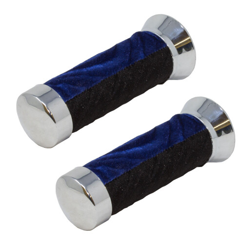 NEW! Lowrider Velour Swirl Grips With Chrome End Cap Lowrider Bicycle BLACK/BLUE
