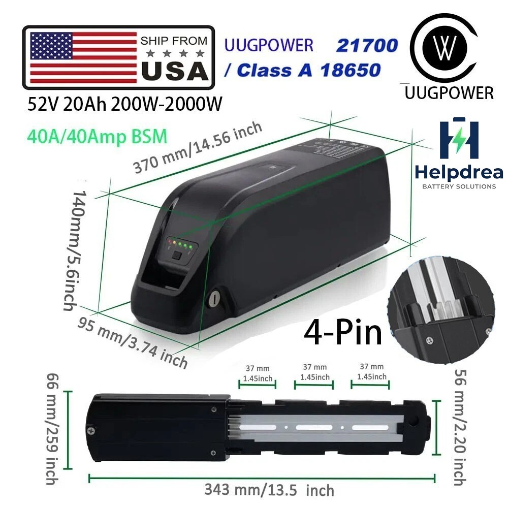 HAILONG 52v 20ah ebike Battery Lithium Battery for 200W-2000W Electric Bike 4Pin