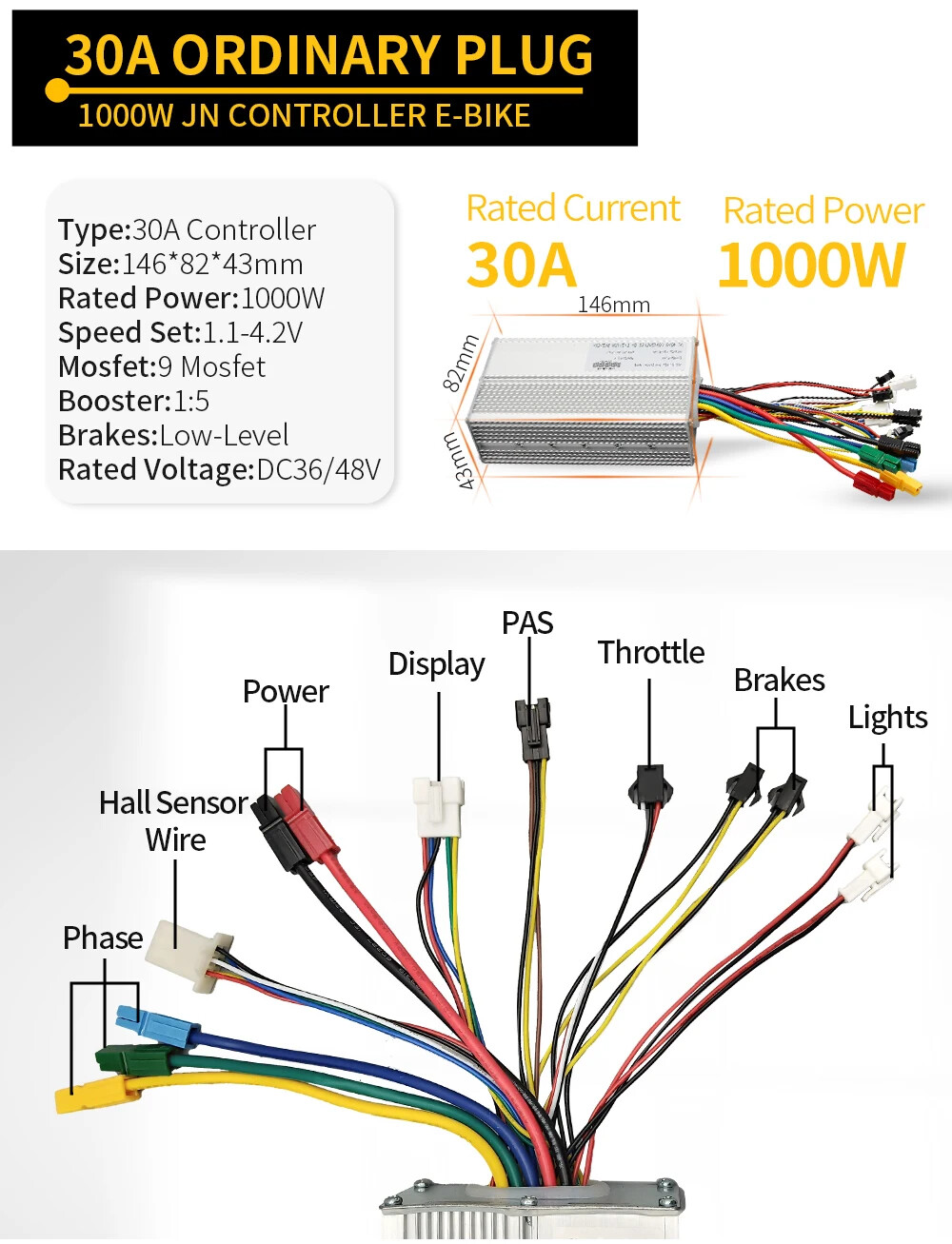 Electric Bicycle 350W/500W Controller with S866 LCD Display for Hub Wheel Motor