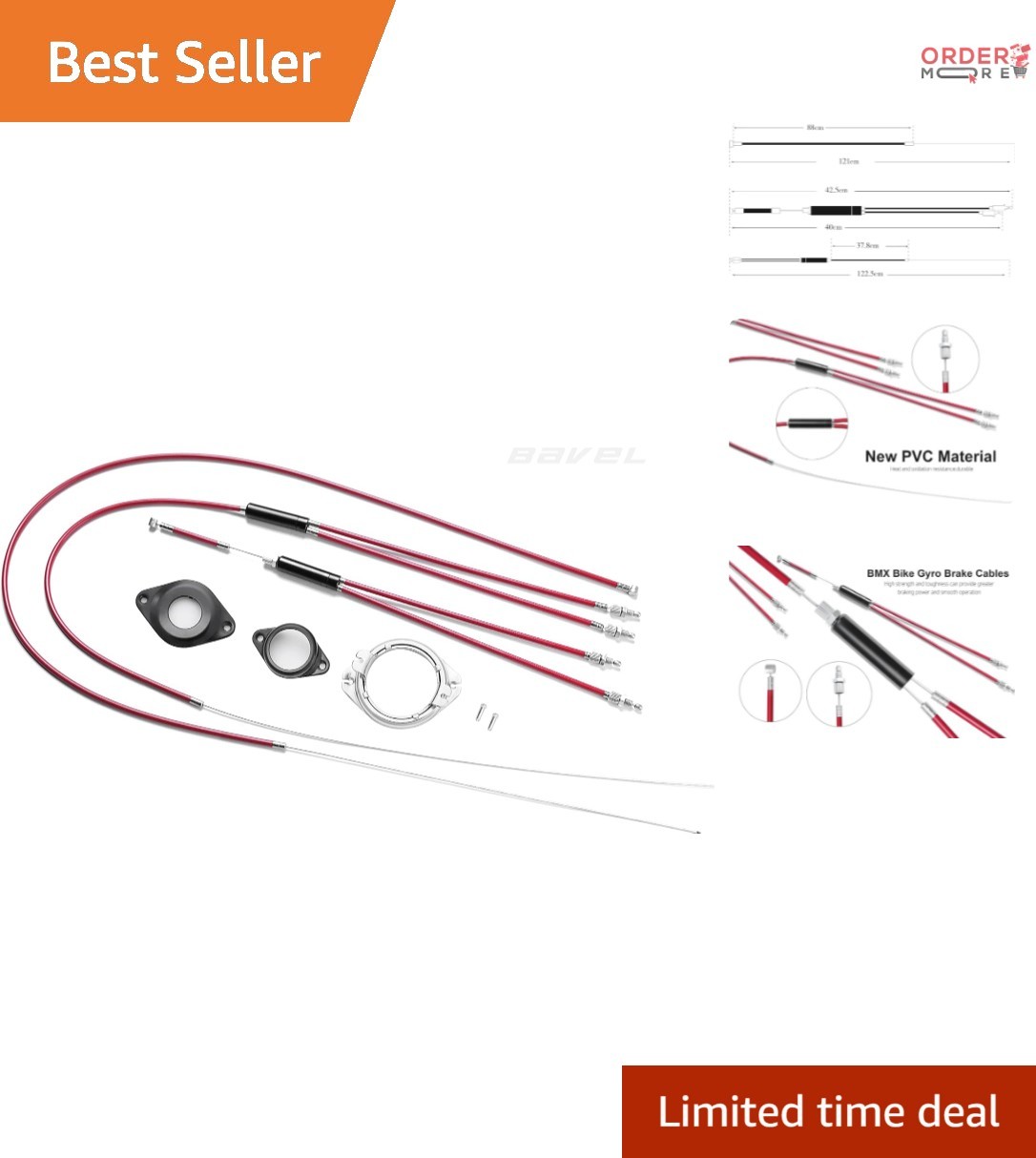 BMX Bike Gyro Brake Cable Set Aluminum Polyvinyl Chloride Red Modern 80cm