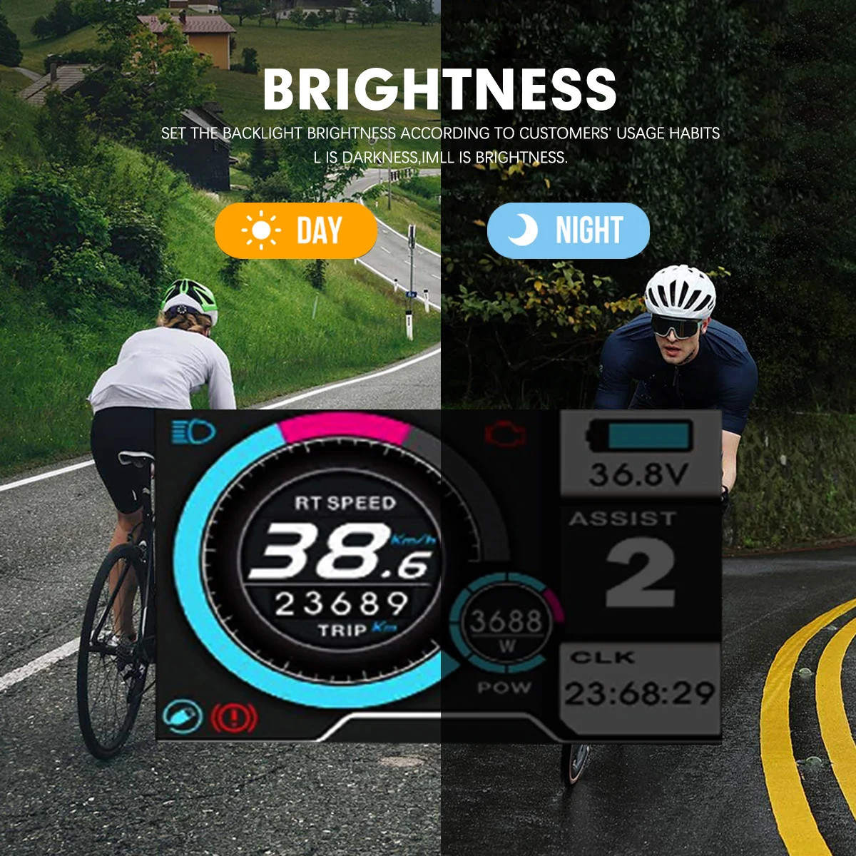 Electric Bicycle LCD Display 24V 36V 48V 52V 60V 72V SM/Waterproof Plug