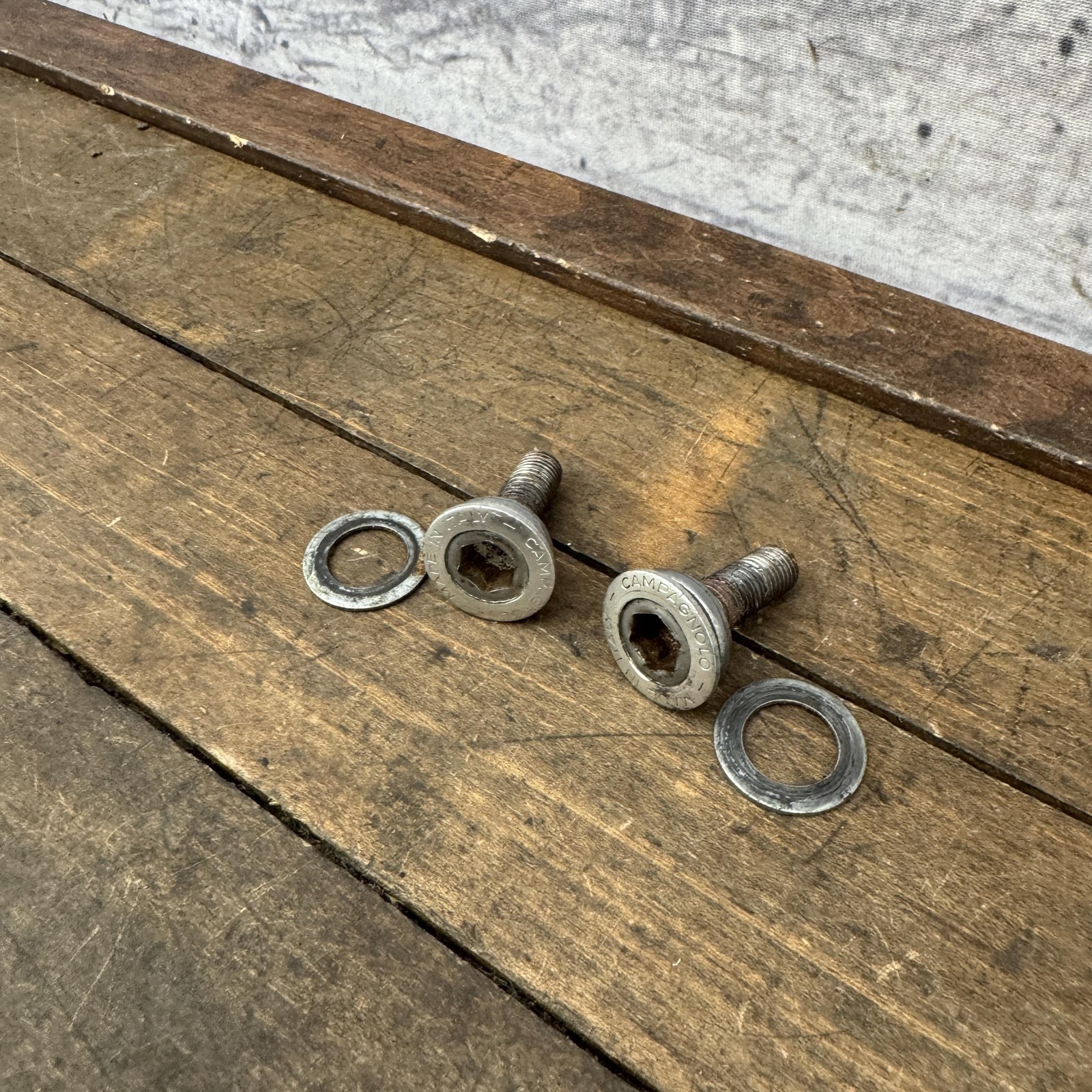 Vintage Campagnolo Crank Arm Fixing Bolts Pair Made in Italy Hex Allen Washers