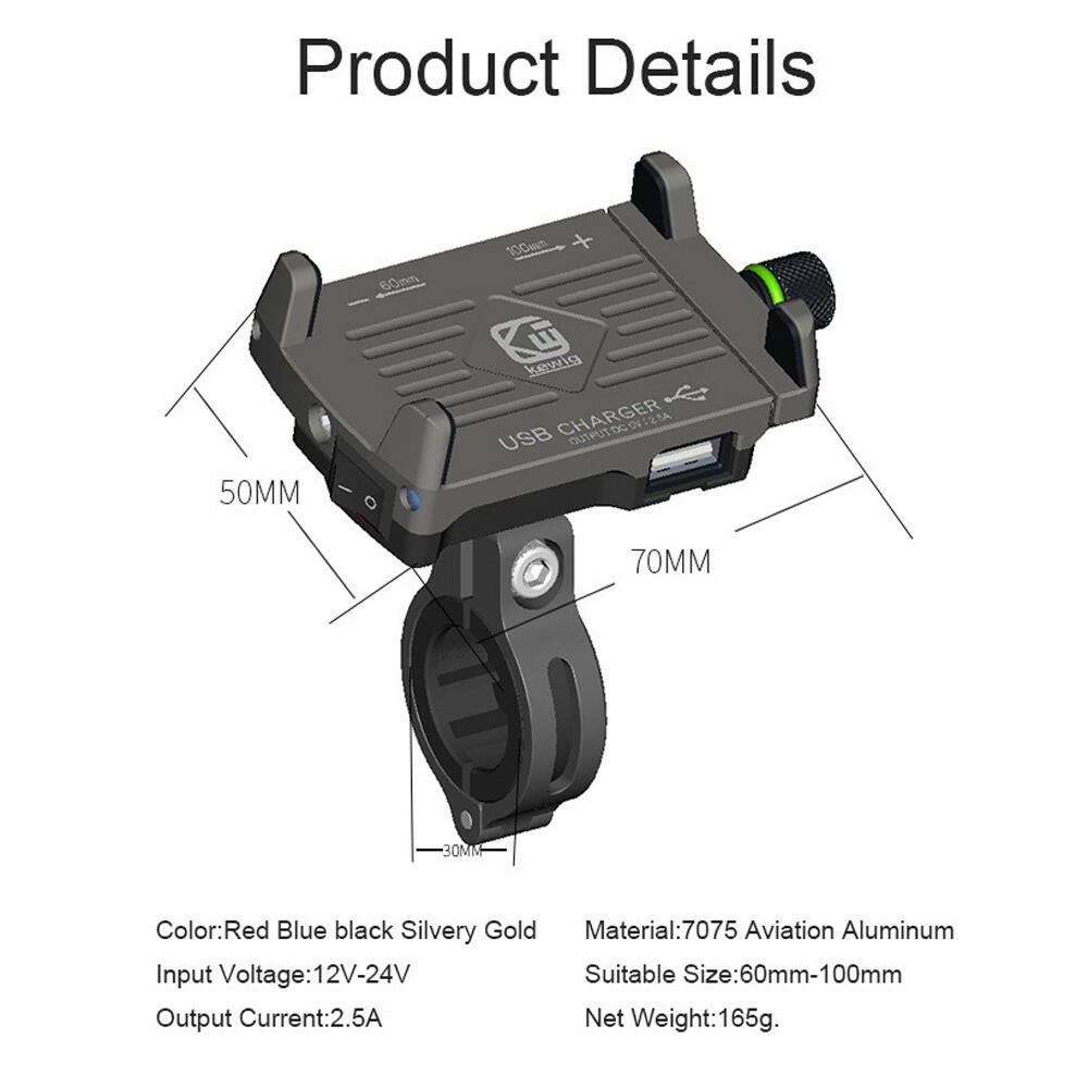 USB Aluminium Motorcycle Handlebar Cell Phone Mount Holder Bicycle GPS Bracket