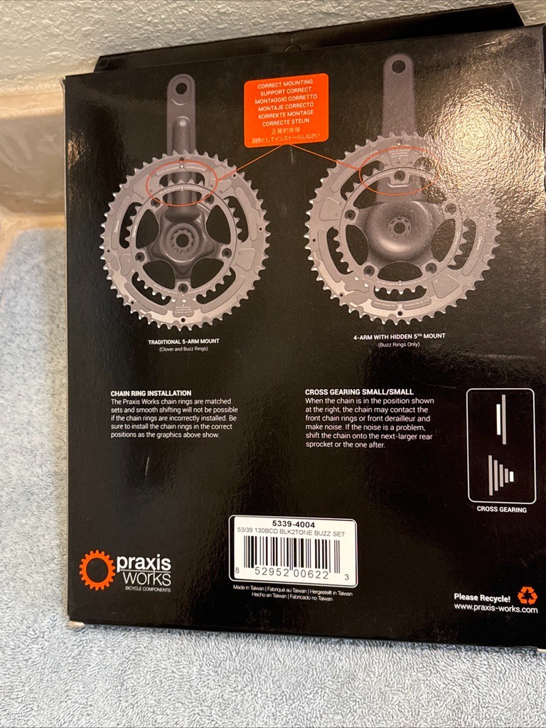 Praxis Chainrings 53/39t – 130 BCD – Black 2 tone – Buzz Set – New