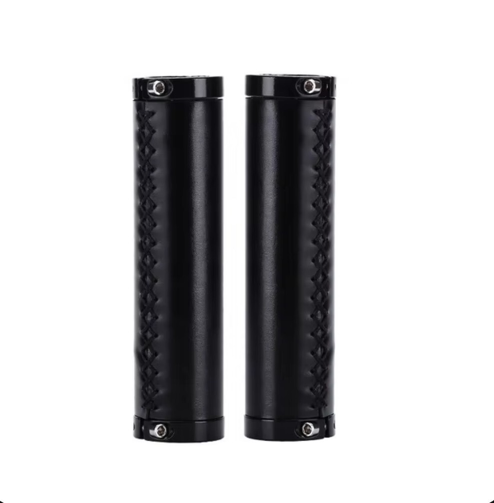 Retro PU Leather Bike Grips, Hand-Sewn, Shock-Absorbing, Universal Fit