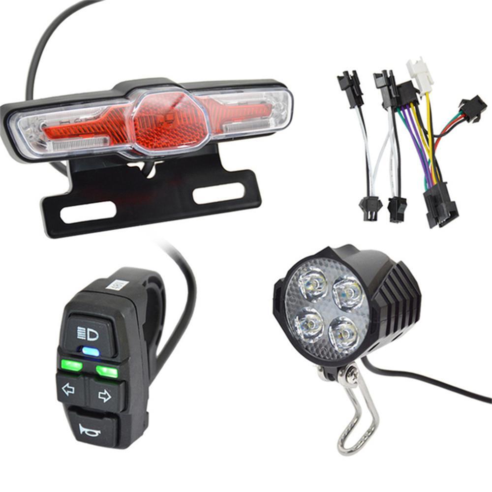 24V-48V E-Bike LED Headlight & Tail Light Set Horn Turn Signal Switch Button NEW