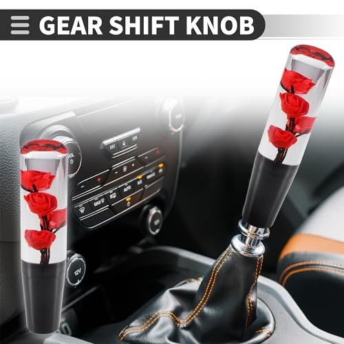 Red 20cm Rose Flower Car Shift Knob – Manual Automatic Stick – Universal