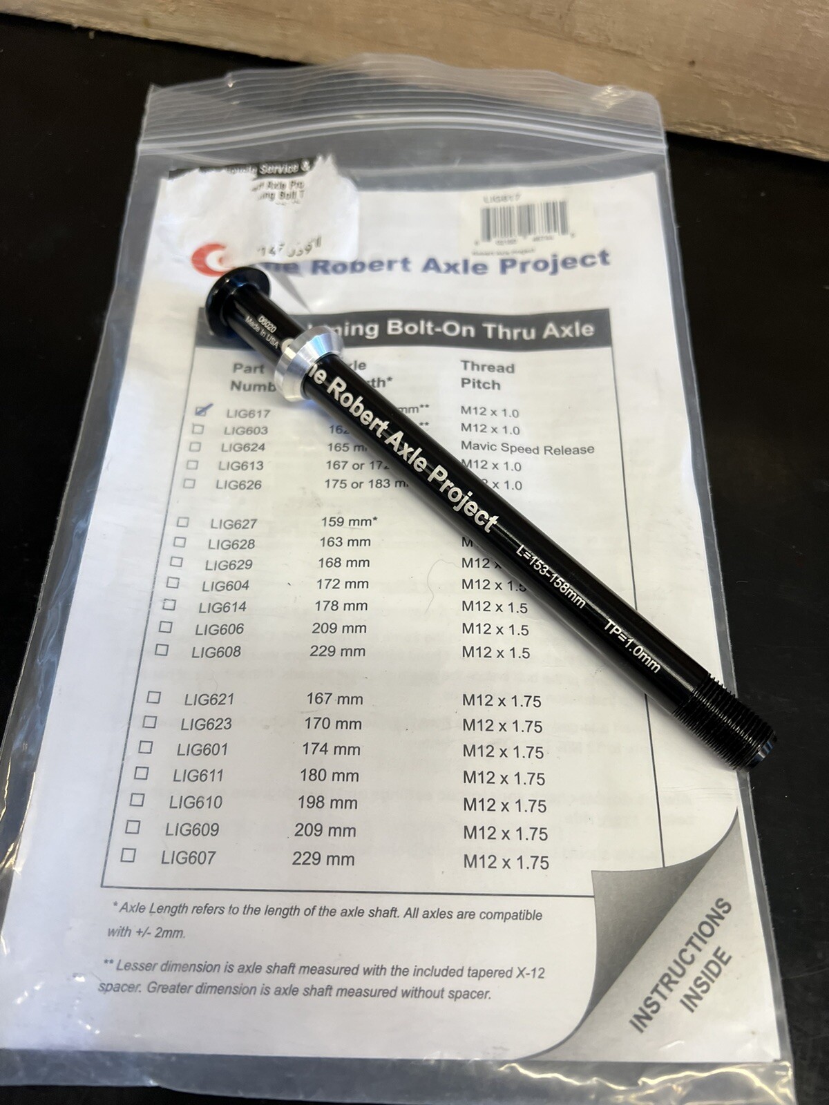 Robert Axle Project Lightning Bolt On Thru Axle ~ M12 x 1.0 ~ 153-158mm LIG617