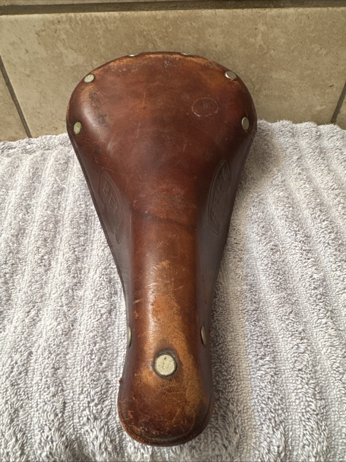 Vintage Belt Fujita Leather Racing Bicycle Saddle Seat Brown Fuji Bike Japan