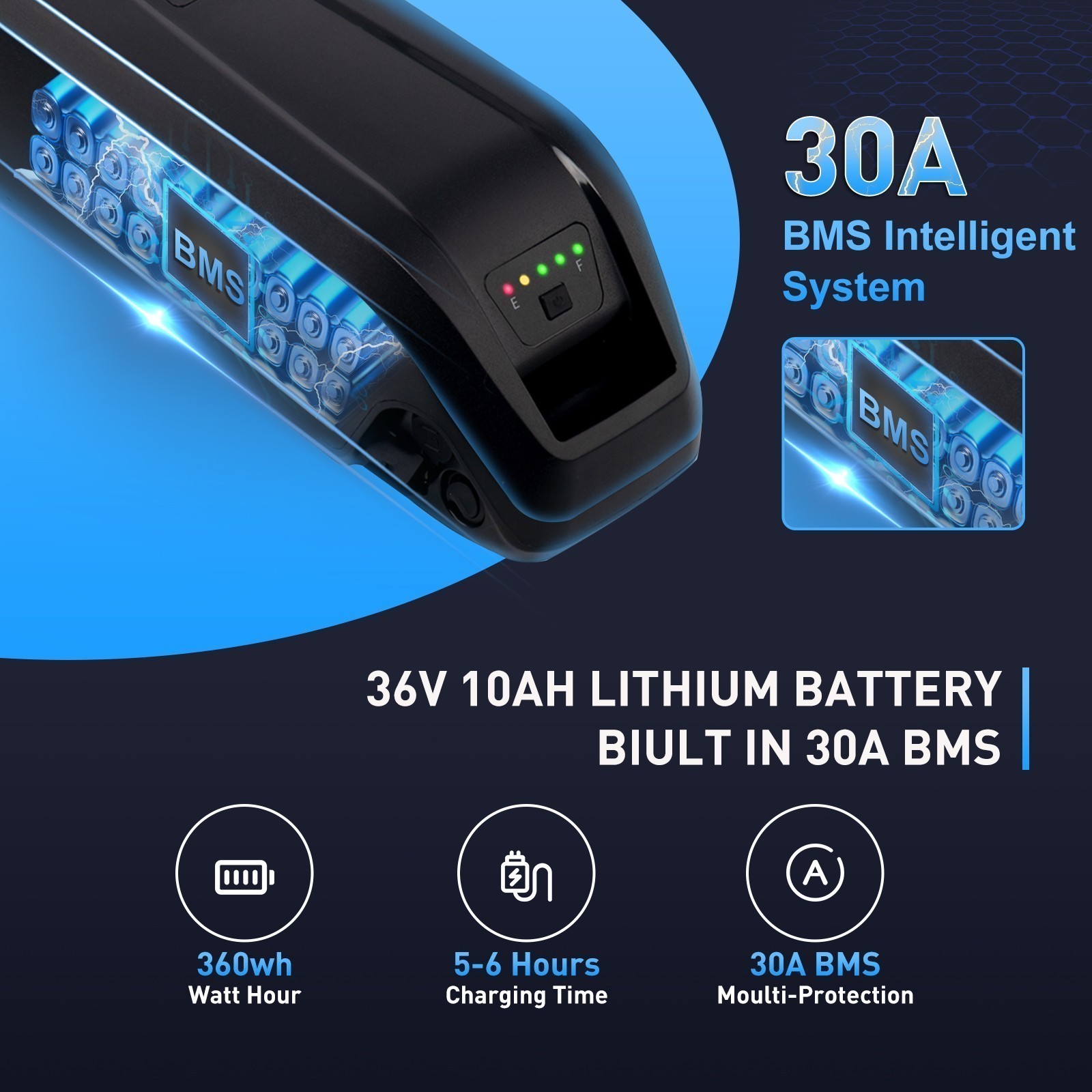 36V 10Ah/15Ah/20Ah electric bike lithium battery BMS for ≤1200W eBike Motor 4PIN