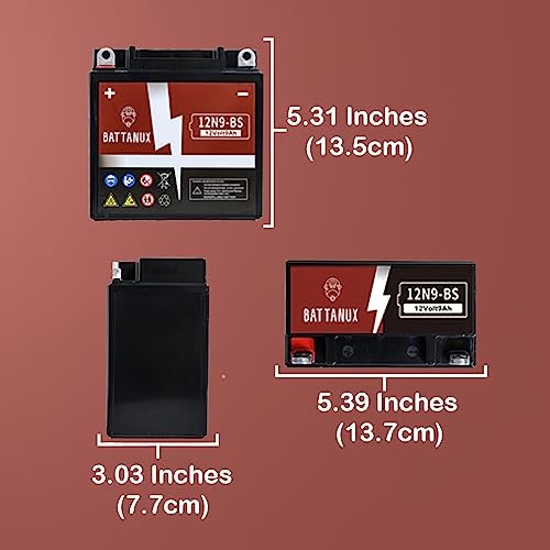 12N9-BS Gel Motorcycle Battery, 12V9Ah Non-Spillable Maintenance-Free Power